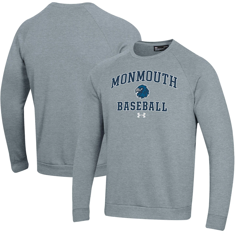 Men's Under Armour Gray Monmouth Hawks All Day Arch Fleece Baseball Raglan Pullover Sweatshirt