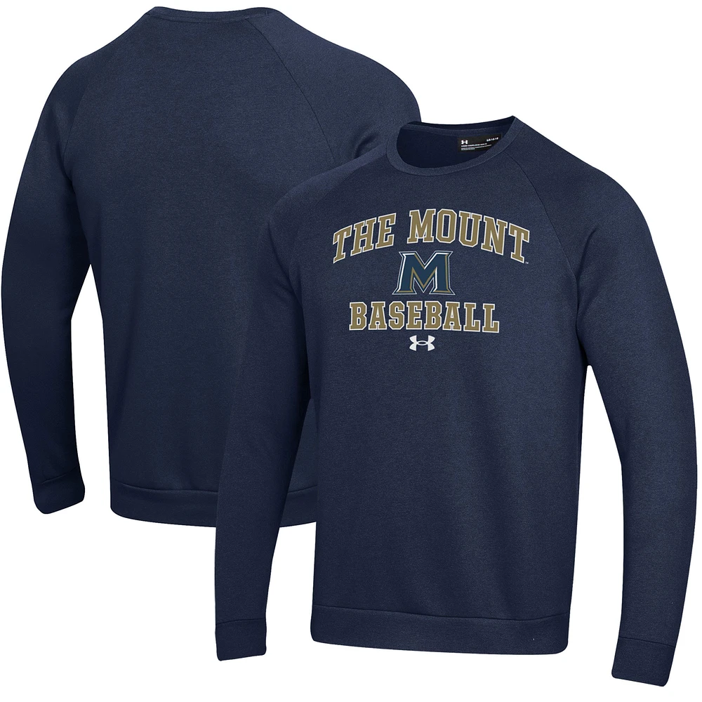 Men's Under Armour Navy Mount St. Mary's Mountaineers All Day Arch Fleece Baseball Raglan Pullover Sweatshirt