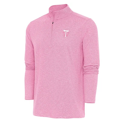 Men's Antigua Pink Portland Timbers White Logo Hunk Quarter-Zip Pullover Top