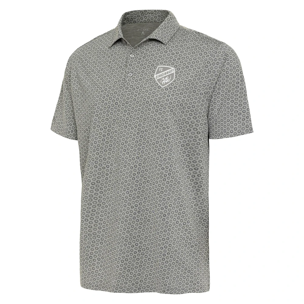 Men's Antigua Heather Gray FC Cincinnati White Logo Flicker Polo