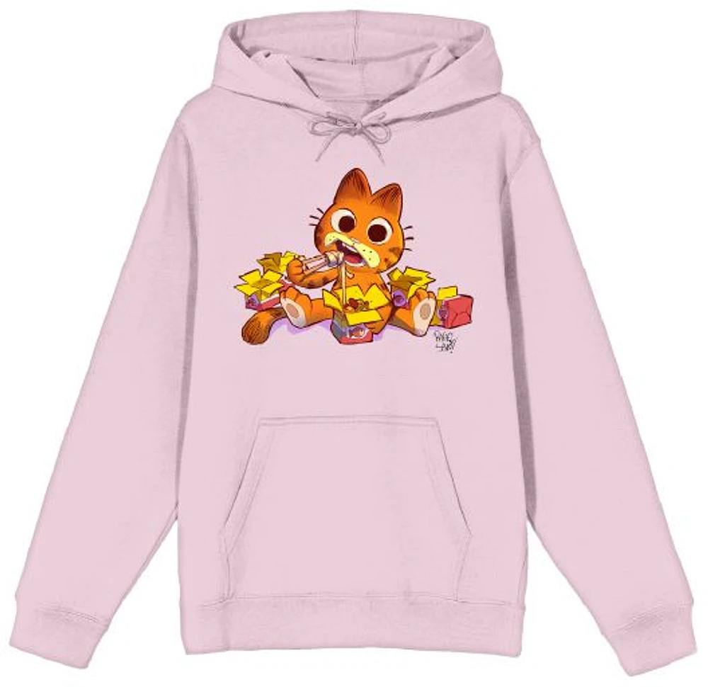 Men's Pink Garfield Eating Pullover Hoodie