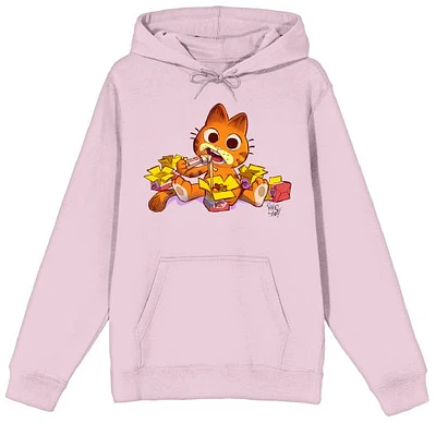 Men's  Pink Garfield Eating Pullover Hoodie