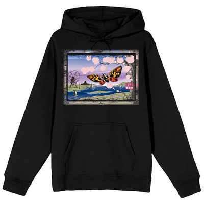 Unisex  Black Godzilla Mothra with Cherry Blossom Tree Pullover Hoodie