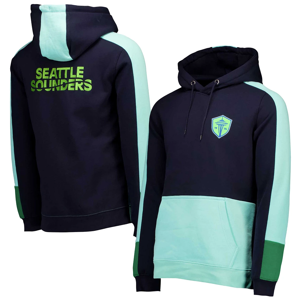 Men's Navy Seattle Sounders FC Block-Panel Pullover Hoodie