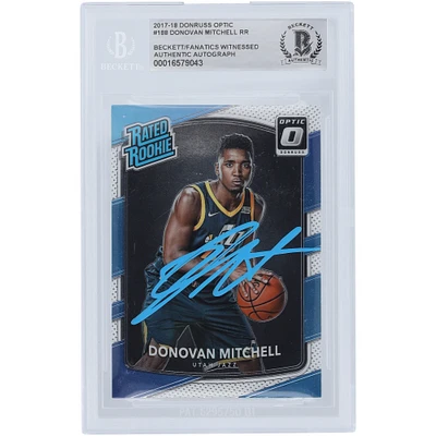 Donovan Mitchell Utah Jazz Autographed 2017-18 Panini Donruss Optic Blue Paint #188 Beckett Fanatics Witnessed Authenticated Rookie Card