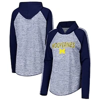 Women's G-III 4Her by Carl Banks Navy Michigan Wolverines Underdog Bling Raglan Long Sleeve Hoodie T-Shirt