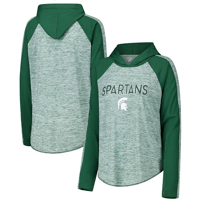 Women's G-III 4Her by Carl Banks Green Michigan State Spartans Underdog Bling Raglan Long Sleeve Hoodie T-Shirt