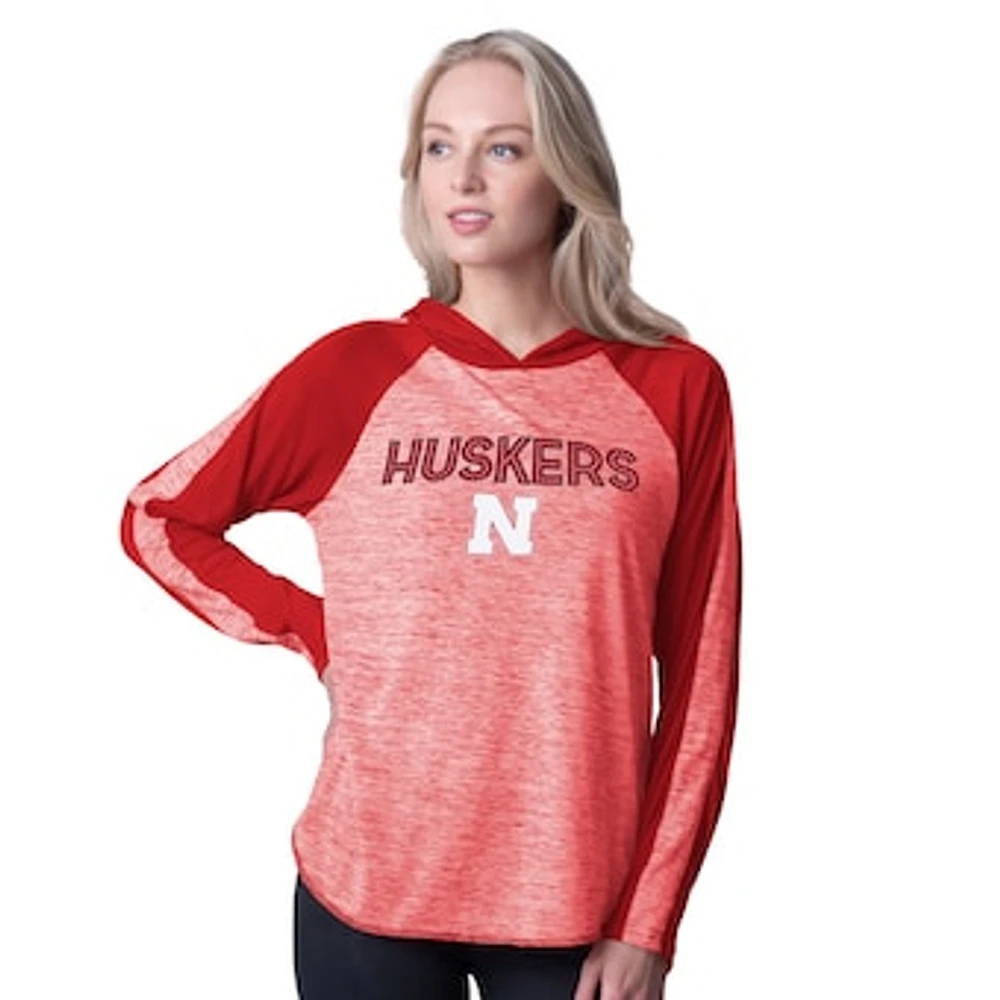 Women's G-III 4Her by Carl Banks Scarlet Nebraska Huskers Underdog Bling Raglan Long Sleeve Hoodie T-Shirt