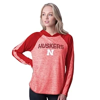 Women's G-III 4Her by Carl Banks Scarlet Nebraska Huskers Underdog Bling Raglan Long Sleeve Hoodie T-Shirt