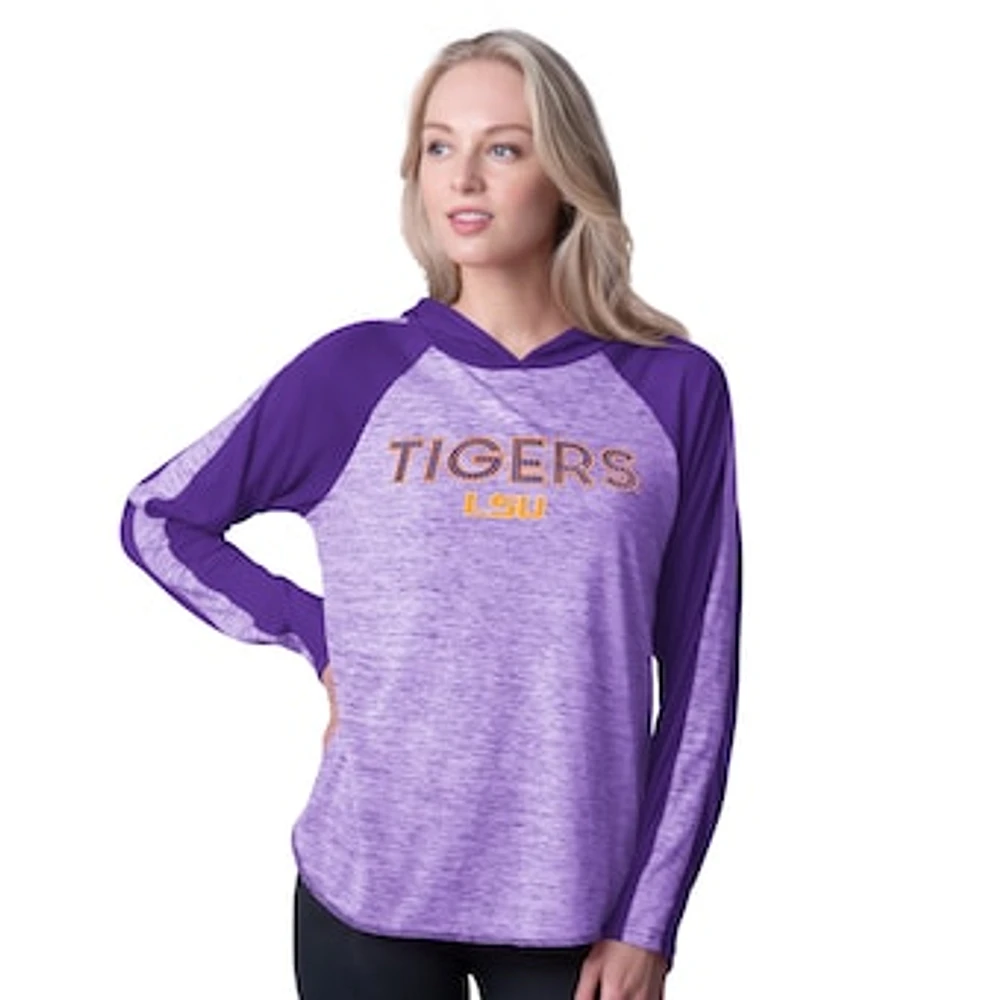 Women's G-III 4Her by Carl Banks Purple LSU Tigers Underdog Bling Raglan Long Sleeve Hoodie T-Shirt