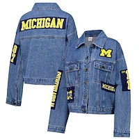 Women's G-III 4Her by Carl Banks Denim Michigan Wolverines Game Ball Patches and Studs Full-Button Jacket