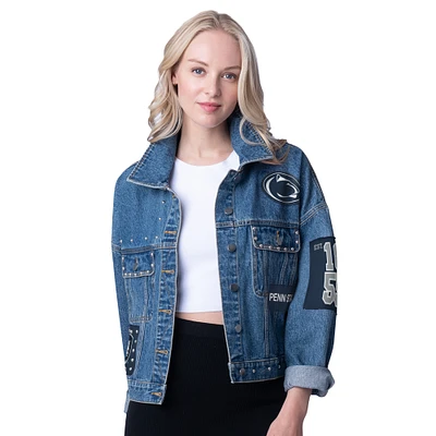 Women's G-III 4Her by Carl Banks Denim Penn State Nittany Lions Game Ball Patches and Studs Full-Button Jacket