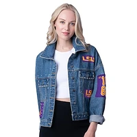 Women's G-III 4Her by Carl Banks Denim LSU Tigers Game Ball Patches and Studs Full-Button Jacket