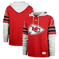 Men's '47 Red Kansas City Chiefs Double Header Blitz Cornerback Pullover Hoodie