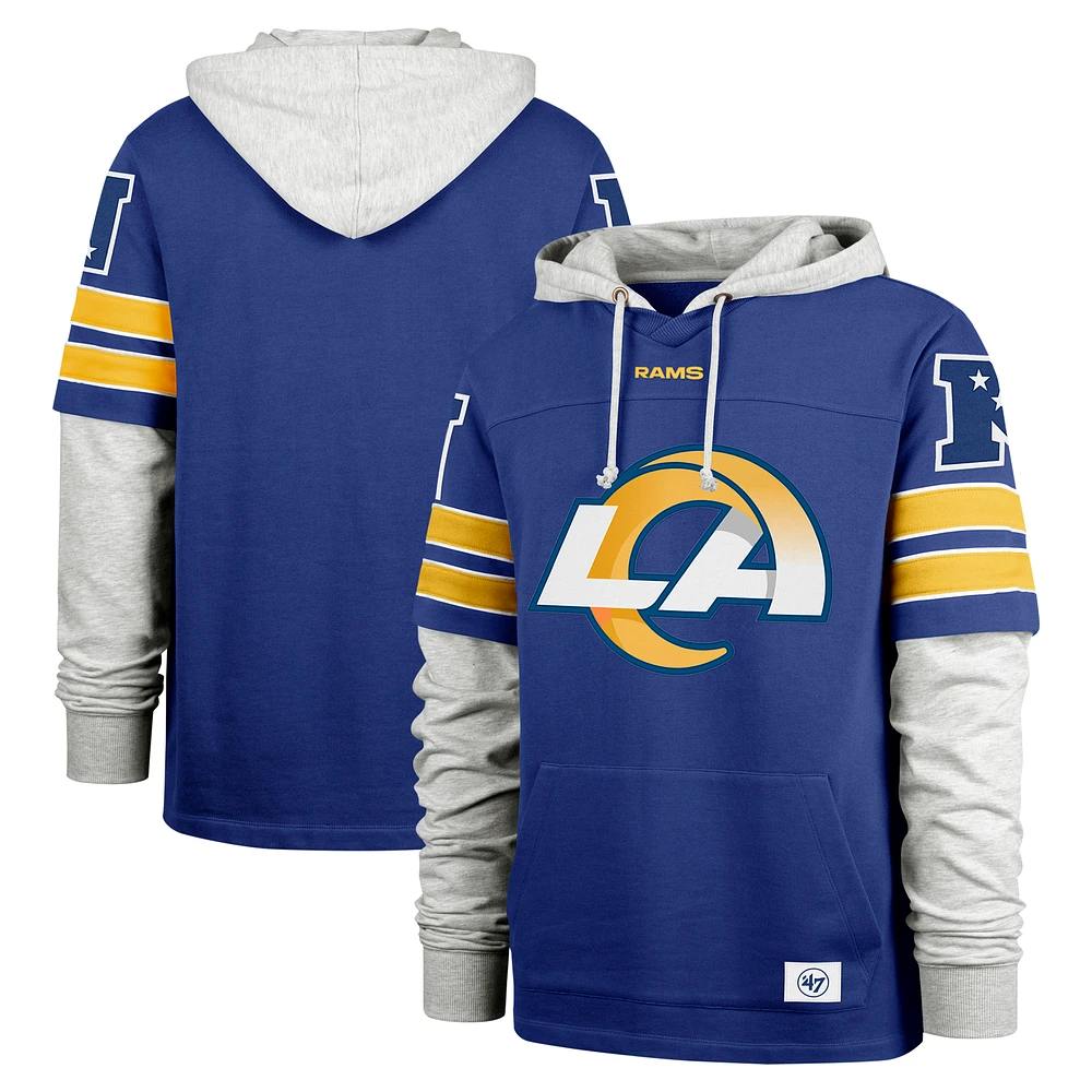 Men's '47 Royal Los Angeles Rams Double Header Blitz Cornerback Pullover Hoodie