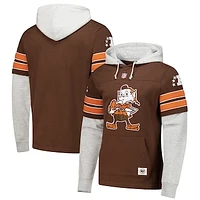 Men's '47 Brown Cleveland Browns  Double Header Blitz Throwback Cornerback Pullover Hoodie