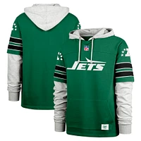 Men's '47 Kelly Green New York Jets  Double Header Blitz Throwback Cornerback Pullover Hoodie