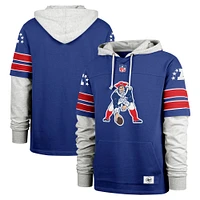 Men's '47 Royal New England Patriots  Double Header Blitz Throwback Cornerback Pullover Hoodie