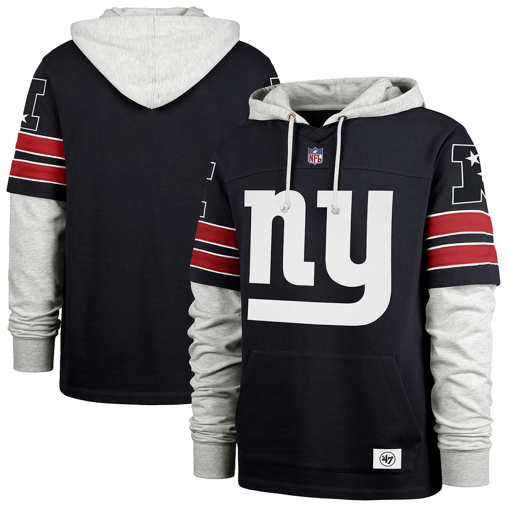 Men's '47 Navy New York Giants  Throwback Double Header Blitz Cornerback Pullover Hoodie