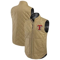 Men's Darius Rucker Collection by Fanatics Tan/Charcoal Texas Rangers Reversible Canvas & Plaid Patch Full-Zip Vest