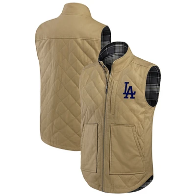 Men's Darius Rucker Collection by Fanatics Tan/Charcoal Los Angeles Dodgers Reversible Canvas & Plaid Patch Full-Zip Vest