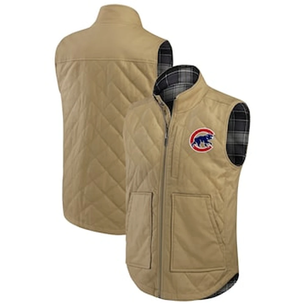 Men's Darius Rucker Collection by Fanatics Tan/Charcoal Chicago Cubs Reversible Canvas & Plaid Patch Full-Zip Vest