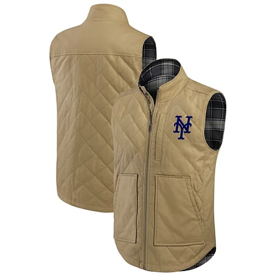 Men's Darius Rucker Collection by Fanatics Tan/Charcoal New York Mets Reversible Canvas & Plaid Patch Full-Zip Vest