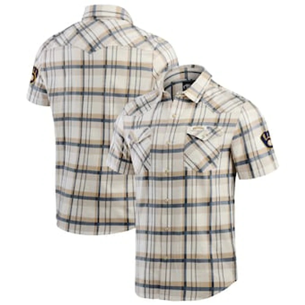 Men's Darius Rucker Collection by Fanatics Navy Milwaukee Brewers Plaid Full-Snap Shirt