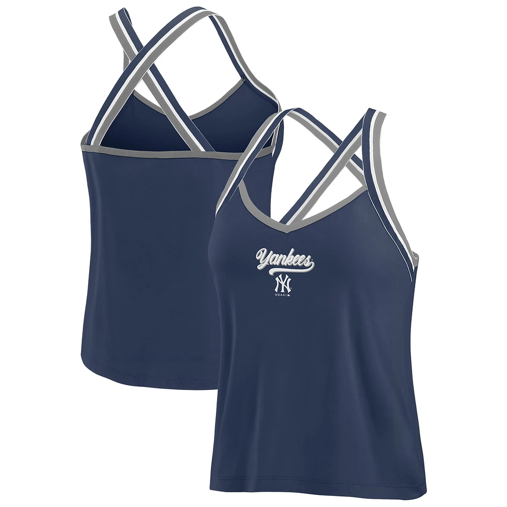 Women's WEAR by Erin Andrews Navy New York Yankees Cross Strap Tank Top