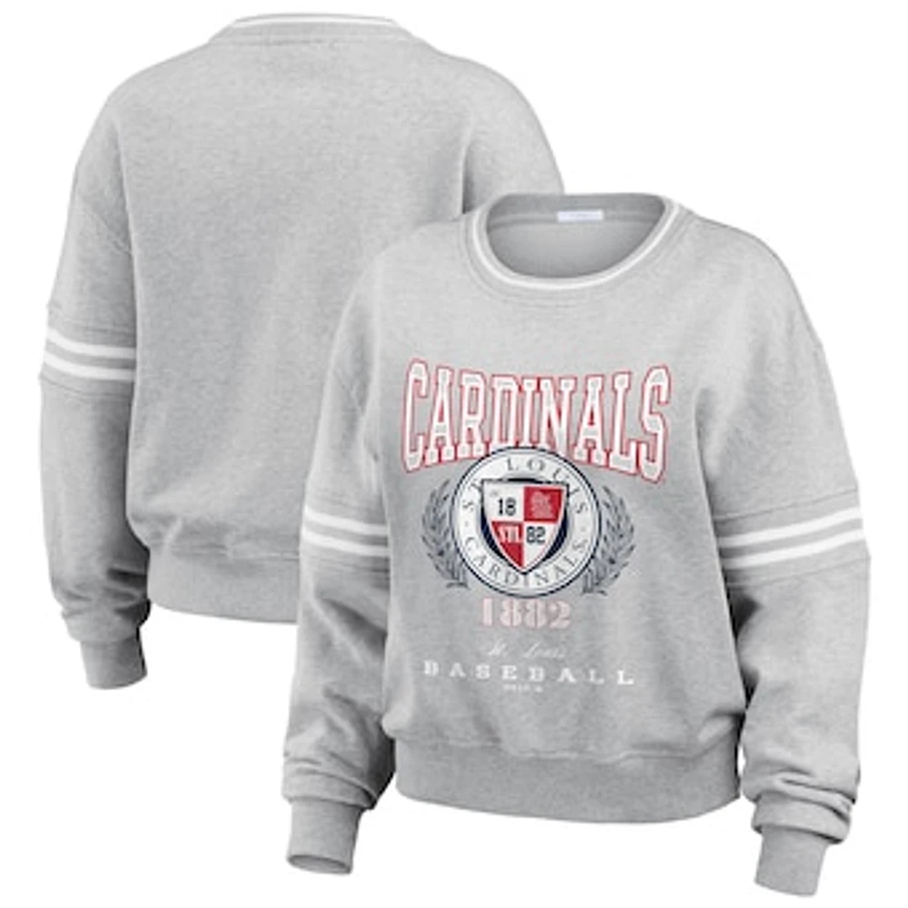 Women's WEAR by Erin Andrews Heather Gray St. Louis Cardinals Domestic Crest Pullover Sweatshirt