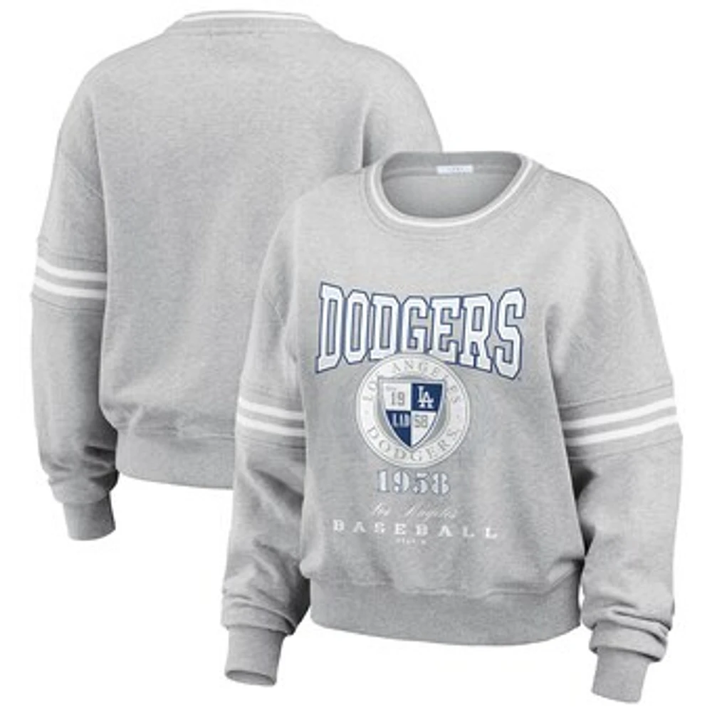 Women's WEAR by Erin Andrews Heather Gray Los Angeles Dodgers Domestic Crest Pullover Sweatshirt