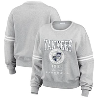 Women's WEAR by Erin Andrews Heather Gray New York Yankees Domestic Crest Pullover Sweatshirt