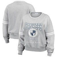 Women's WEAR by Erin Andrews Heather Gray New York Yankees Domestic Crest Pullover Sweatshirt