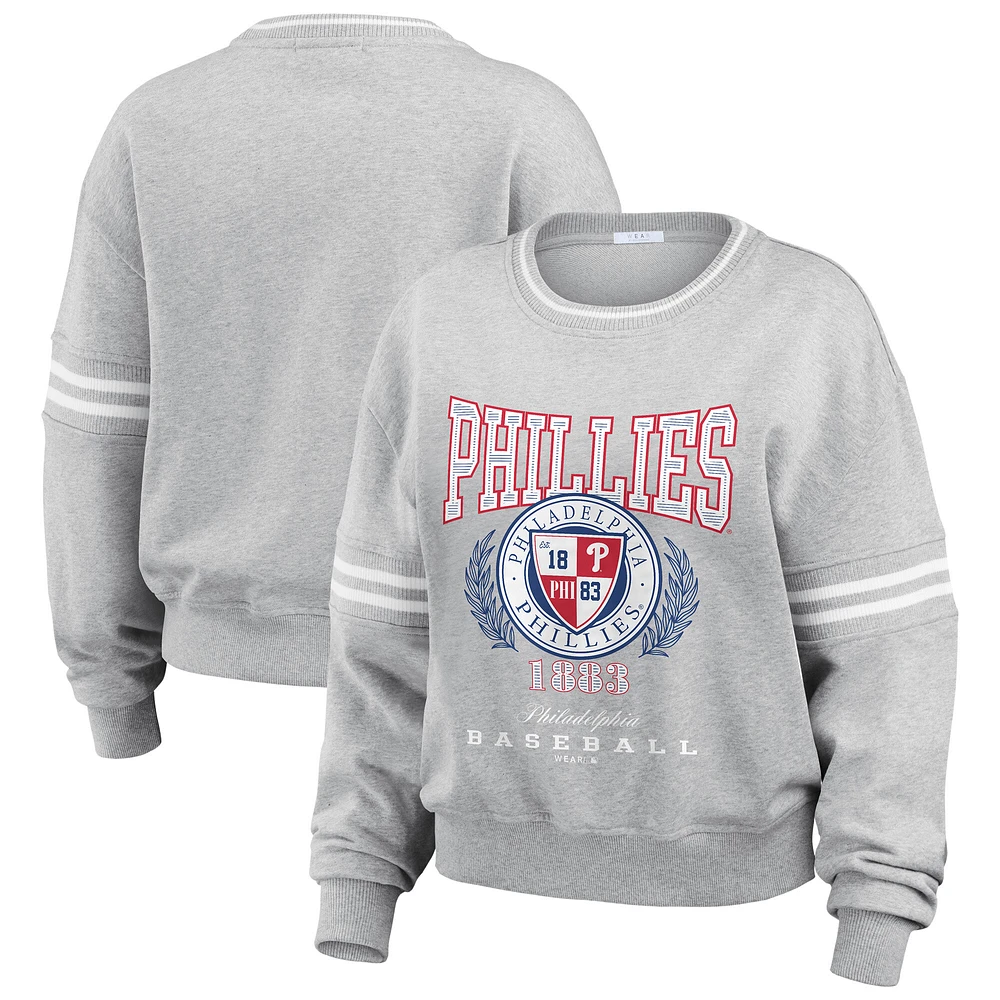 Women's WEAR by Erin Andrews Heather Gray Philadelphia Phillies Domestic Crest Pullover Sweatshirt