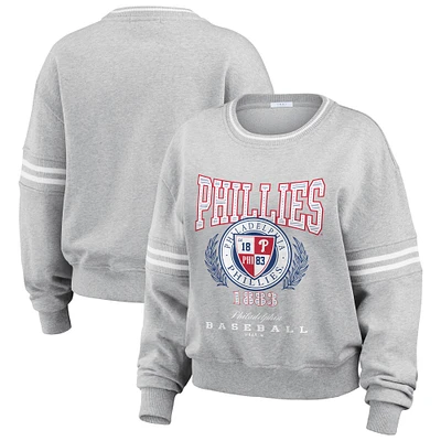 Women's WEAR by Erin Andrews Heather Gray Philadelphia Phillies Domestic Crest Pullover Sweatshirt