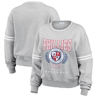 Women's WEAR by Erin Andrews Heather Gray Philadelphia Phillies Domestic Crest Pullover Sweatshirt