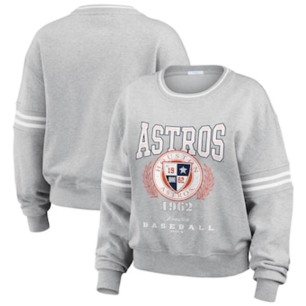 Women's WEAR by Erin Andrews Heather Gray Houston Astros Domestic Crest Pullover Sweatshirt