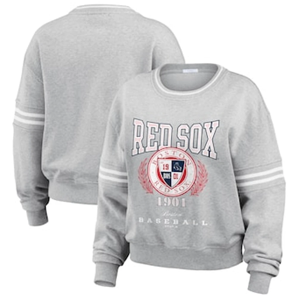 Women's WEAR by Erin Andrews Heather Gray Boston Red Sox Domestic Crest Pullover Sweatshirt