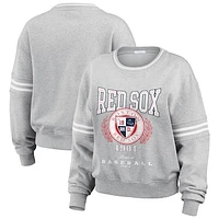 Women's WEAR by Erin Andrews Heather Gray Boston Red Sox Domestic Crest Pullover Sweatshirt