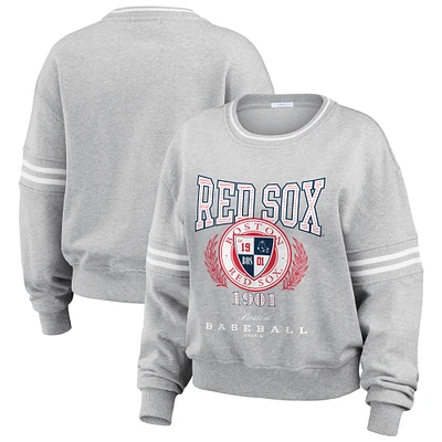 Women's WEAR by Erin Andrews Heather Gray Boston Red Sox Domestic Crest Pullover Sweatshirt