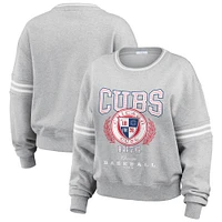 Women's WEAR by Erin Andrews Heather Gray Chicago Cubs Domestic Crest Pullover Sweatshirt