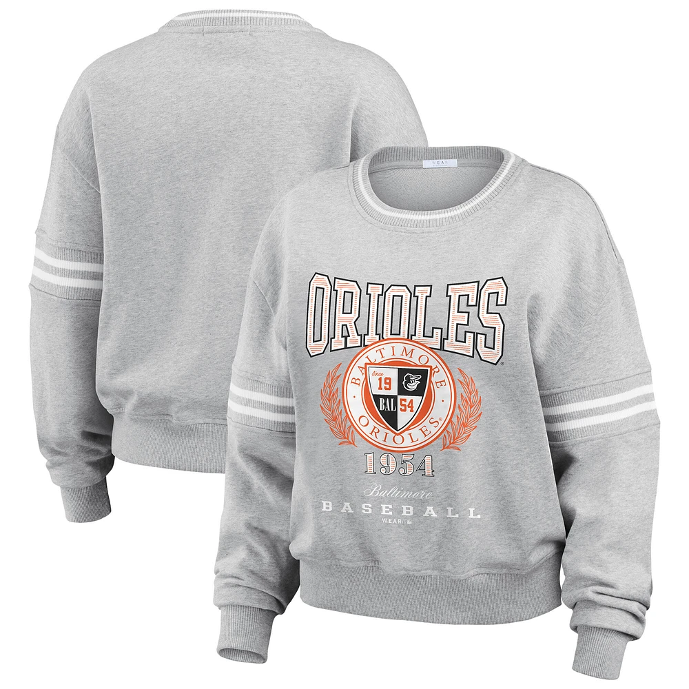 Women's WEAR by Erin Andrews Heather Gray Baltimore Orioles Domestic Crest Pullover Sweatshirt