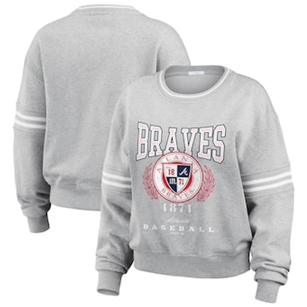 Women's WEAR by Erin Andrews Heather Gray Atlanta Braves Domestic Crest Pullover Sweatshirt