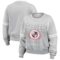 Women's WEAR by Erin Andrews Heather Gray Atlanta Braves Domestic Crest Pullover Sweatshirt