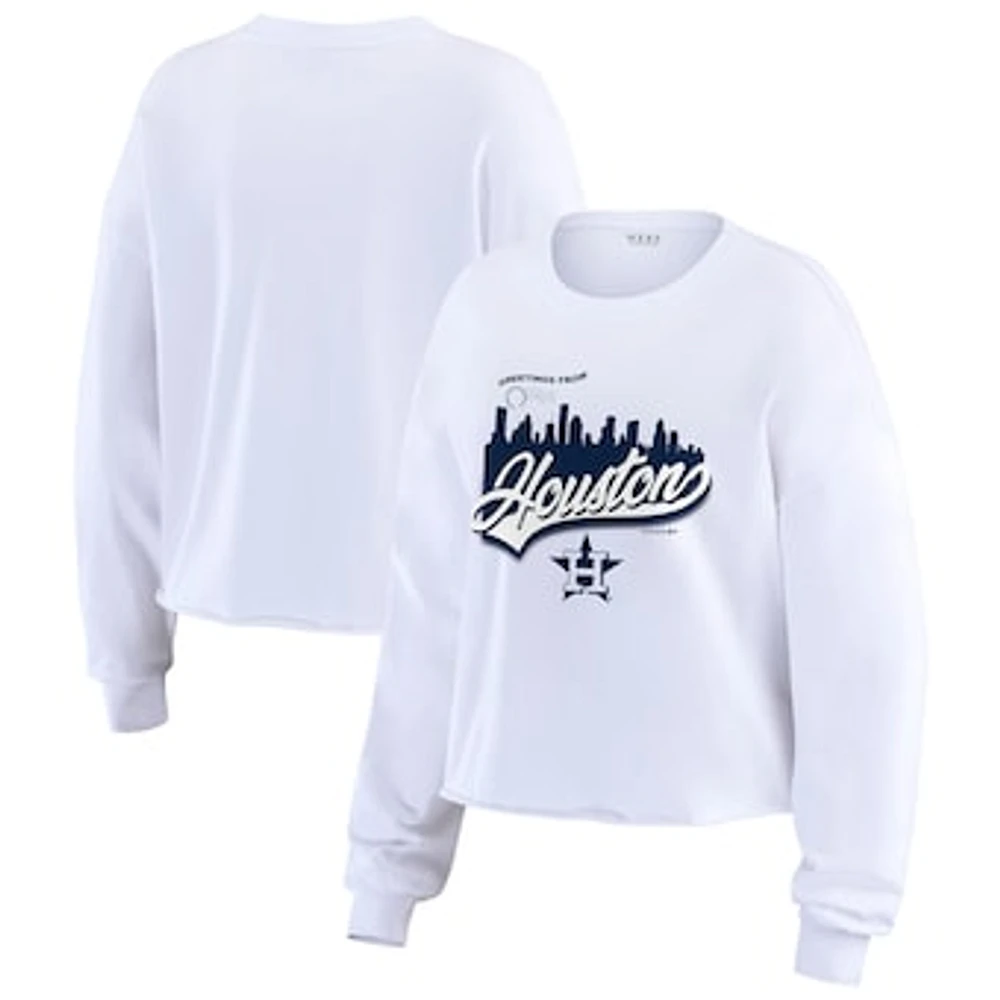 Women's WEAR by Erin Andrews White Houston Astros Domestic Postcard Long Sleeve T-Shirt