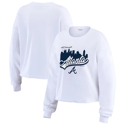 Women's WEAR by Erin Andrews White Atlanta Braves Domestic Postcard Long Sleeve T-Shirt