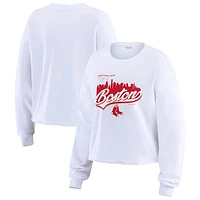 Women's WEAR by Erin Andrews White Boston Red Sox Domestic Postcard Long Sleeve T-Shirt