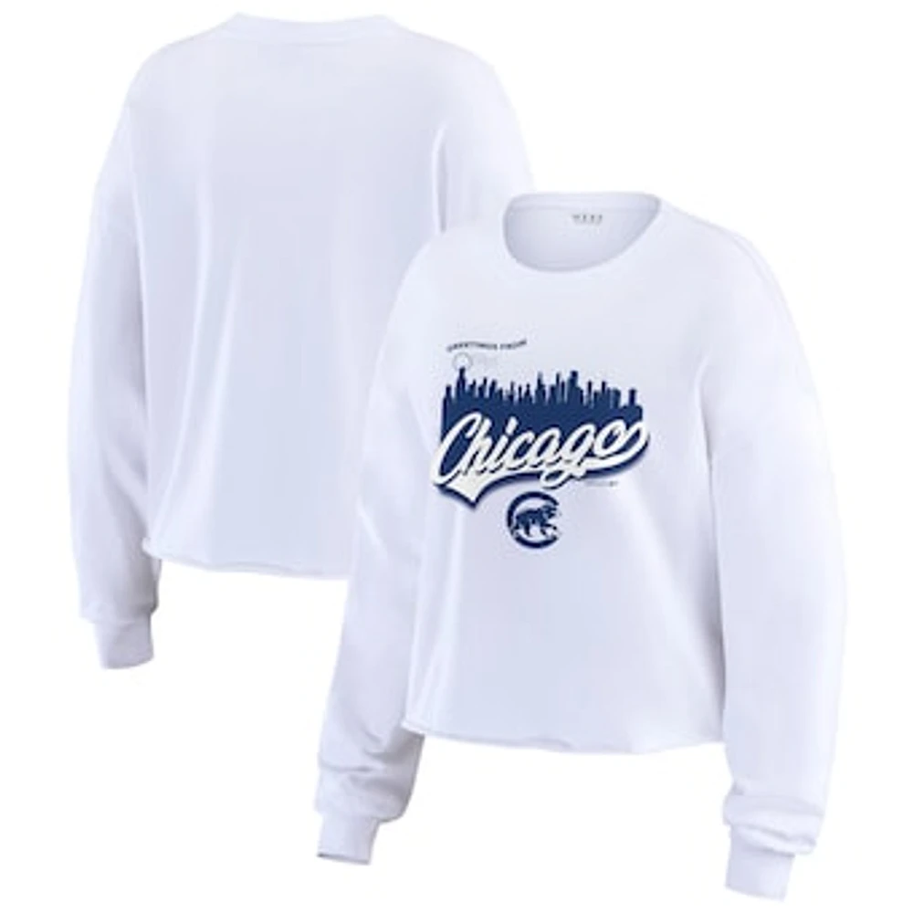 Women's WEAR by Erin Andrews White Chicago Cubs Domestic Postcard Long Sleeve T-Shirt