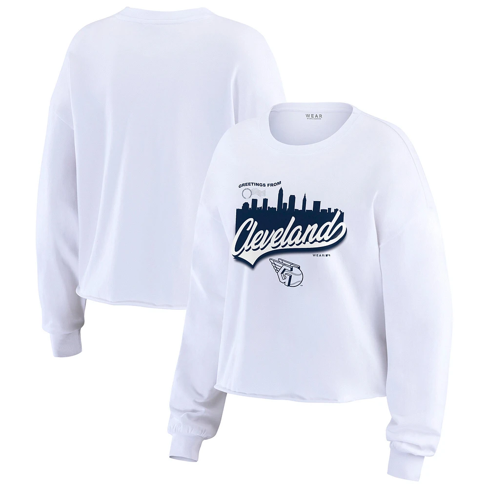 Women's WEAR by Erin Andrews White Cleveland Guardians Domestic Postcard Long Sleeve T-Shirt