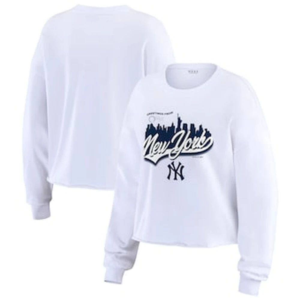 Women's WEAR by Erin Andrews White New York Yankees Domestic Postcard Long Sleeve T-Shirt